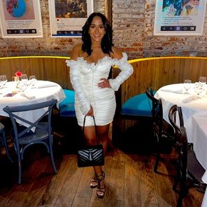 Ivory Chiffon Strapless Ruffle Dress